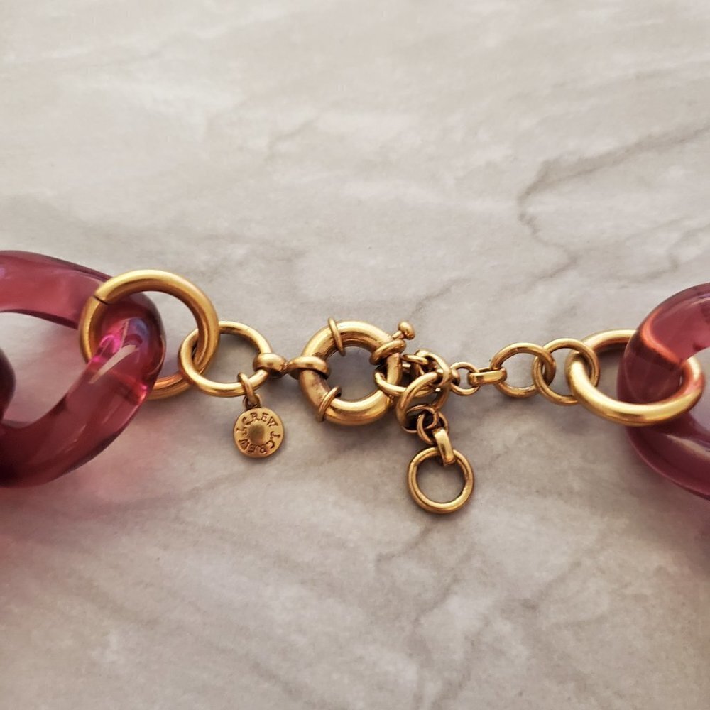 💖 J.Crew Dark Burgandy Wine Pink Chunky Lucite Acrylic Resin Link Necklace 💖 - Picture 2 of 7